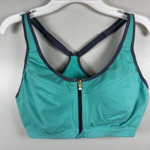 VSX Victoria's Secret Front Zip Sports Bra Teal Grey 36B Underwire High Impact